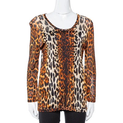 Pre-owned Dior Brown Leopard Print Knit Pleat Front Top L