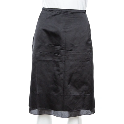 Pre-owned Ch Carolina Herrera Black Satin Silk Pleat Underlay Skirt L