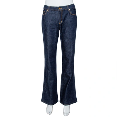 Pre-owned Roberto Cavalli Indigo Dark Wash Denim Studded Straight Fit Jeans L In Blue