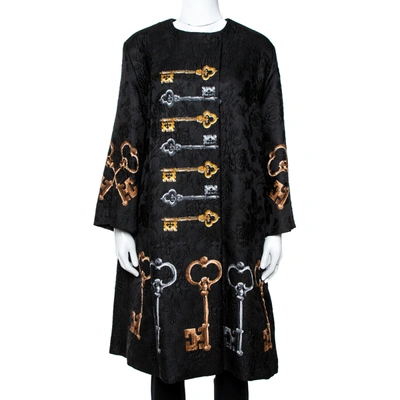 Pre-owned Dolce & Gabbana Black Key Printed Jacquard Coat M