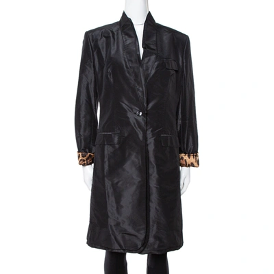 Pre-owned Dolce & Gabbana Black Silk Taffeta One Buttoned Coat L