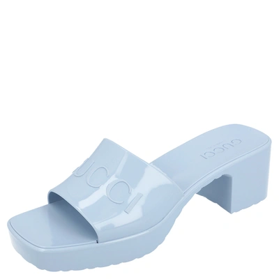 Pre-owned Gucci Light Blue Rubber Slide Sandal Size 35