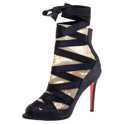 Pre-owned Christian Louboutin Black/beige Petit Fee Ankle Boots Size 38