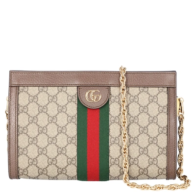 Pre-owned Gucci Beige/brown Gg Canvas Ophidia Small Shoulder Bag