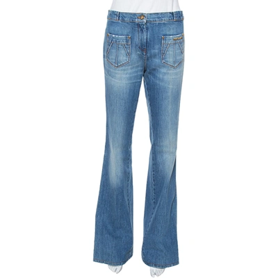 Pre-owned Roberto Cavalli Blue Denim Braid Trim Flared Jeans M