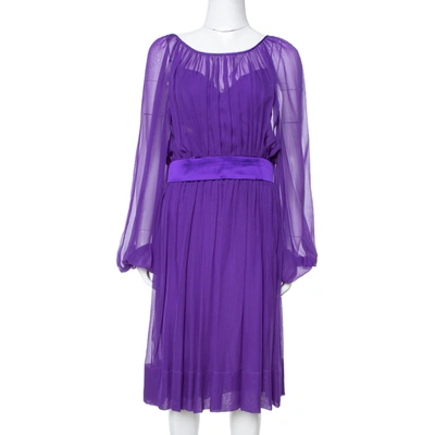 Pre-owned Dolce & Gabbana Purple Silk Chiffon Gathered Dress M