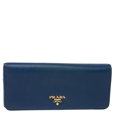 Pre-owned Prada Blue Saffiano Lux Leather Flap Continental Wallet