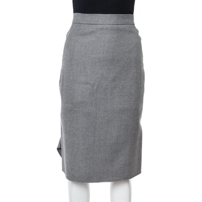 Pre-owned Max Mara Grey Wool Flared Back Detail Pencil Skirt M