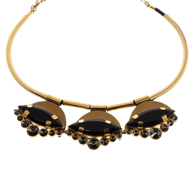 Pre-owned Marni Resin Crystal & Leather Gold Tone Collar Necklace In Multicolor