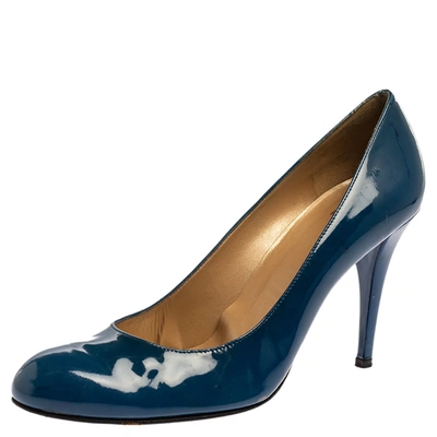 Pre-owned Stuart Weitzman Blue Patent Leather Round Toe Pumps Size 40.5