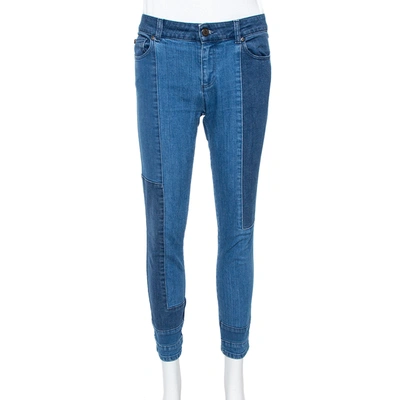 Pre-owned Alexander Mcqueen Blue Patchwork Denim Cropped Skinny Jeans M