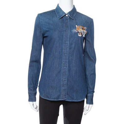 Pre-owned Stella Mccartney Blue Denim Tiger Embroidered Shirt S