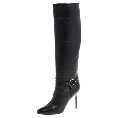 Pre-owned Jimmy Choo Black Leather Knee Length Pointed Toe Boots Size 38.5