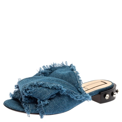 Pre-owned N°21 Blue Denim Crystal Embellished Knotted Flat Sandals Size 39