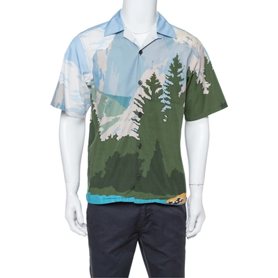 Pre-owned Prada Light Blue Mountains Print Cotton Camp Collar Shirt L