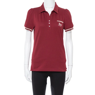 Pre-owned Celine Maroon Cotton Pique Logo Embroidered Polo T-shirt M In Burgundy