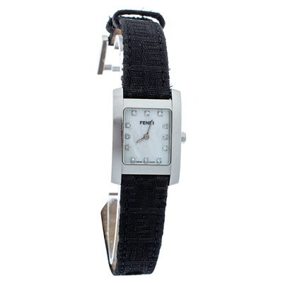 Pre-owned Fendi White Mother Of Pearl Stainless Steel Diamond Orologi 7000l Women's Wristwatch 21 Mm In Black