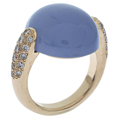 Pre-owned Pomellato Luna Chalcedony Diamond 18k Yellow Gold Cocktail Ring Size 53