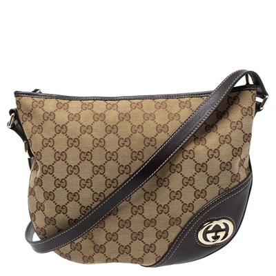 Pre-owned Gucci Dark Brown/beige Gg Canvas And Leather Britt Messenger Bag