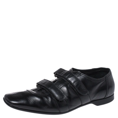 Pre-owned Prada Black Leather Velcro Loafers Size 43