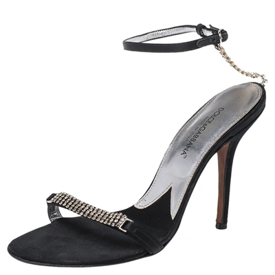Pre-owned Dolce & Gabbana Black Satin Embellished Ankle Strap Sandals Size 36.5
