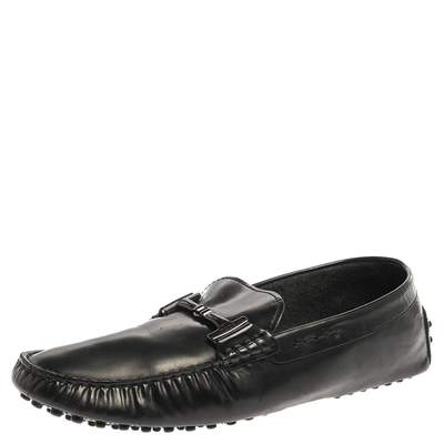 Pre-owned Tod's Black Leather Double T Slip On Loafers Size 44