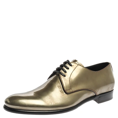 Pre-owned Dolce & Gabbana Metallic Green Patent Leather Oxfords Size 43