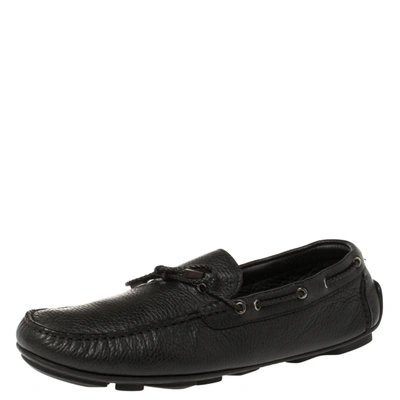 Pre-owned Ermenegildo Zegna Black Leather Bow Loafers Size 42