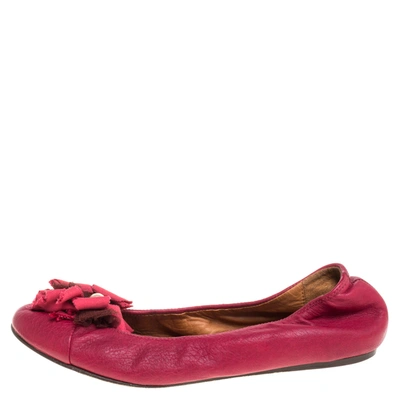 Pre-owned Lanvin Magenta Leather Ballet Flats Size 38 In Pink