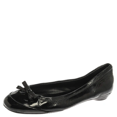 Pre-owned Prada Black Patent Leather Bow Ballet Flats Size 36.5