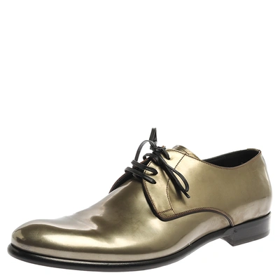 Pre-owned Dolce & Gabbana Metallic Green Patent Leather Oxfords Size 42.5