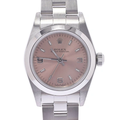 Pre-owned Rolex Pink Stainless Steel Oyster Perpetual 76080 Women's Wristwatch 24 Mm