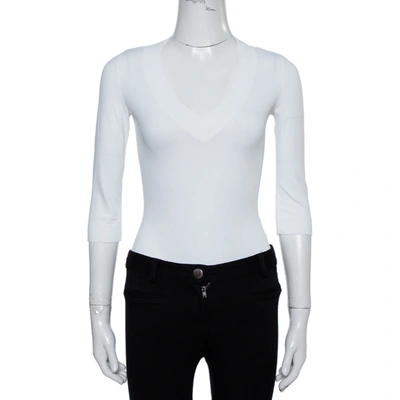 Pre-owned Alaïa White Jersey V-neck Bodysuit M