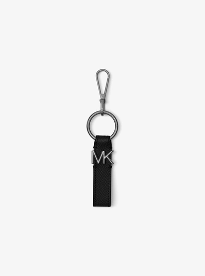 Michael Kors Logo Silver-tone And Leather Key Chain In Black | ModeSens