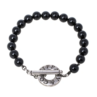 Pre-owned Tiffany & Co Sterling Silver Onyx Bead Bracelet In Black