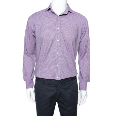 Pre-owned Etro Purple Houndstooth Pattern Cotton Long Sleeve Shirt M