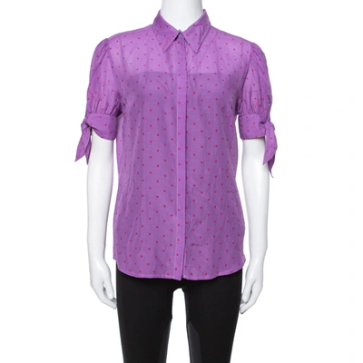 Pre-owned Just Cavalli Purple Cotton & Silk Button Front Blouse L