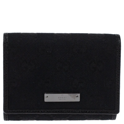 Pre-owned Gucci Black Gg Canvas Flap Card Holder