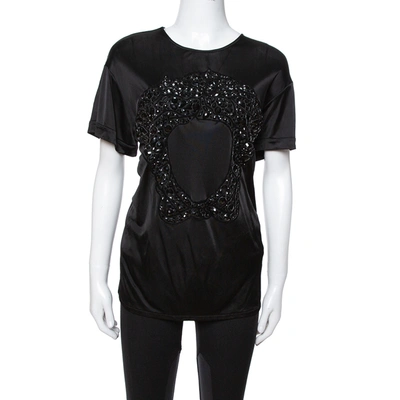 Pre-owned Versace Black Jersey Medusa Embellished Crew Neck T-shirt L