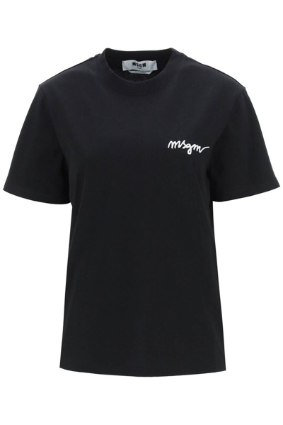 Msgm Chest-logo Crewneck T-shirt In Black