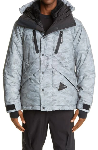 And Wander Reflective Camo Print Primaloft Black Water Repellent Jacket In Silver