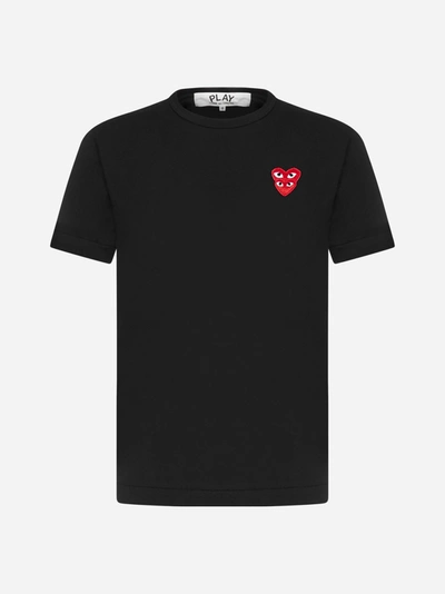 Comme Des Garçons Play Double Red Heart T-shirt In Black