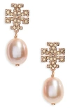 Tory Burch Kira Baroque Pearl Drop Earrings In Rose Gold / Pearl