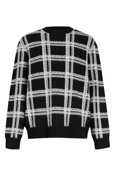 Allsaints Lockdown Plaid Wool Blend Crewneck Sweater In Black