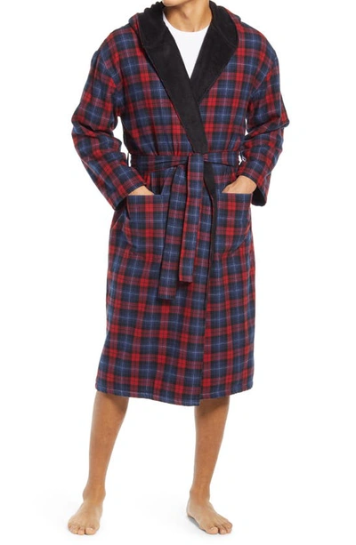 Majestic Plush Flannel Hooded Robe In Cabernet Plaid