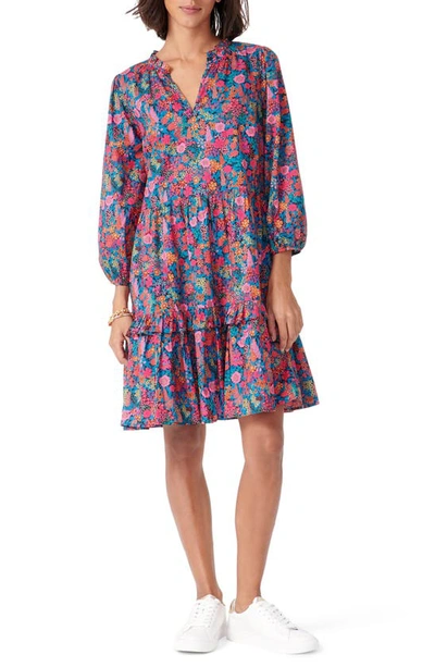 Jcrew Liberty Ruffle Neck Tiered Popover Dress In Red Blue Multi