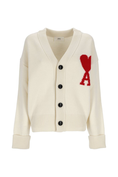 Ami Alexandre Mattiussi Ami Ami De Coeur Embroidered Cardigan In White