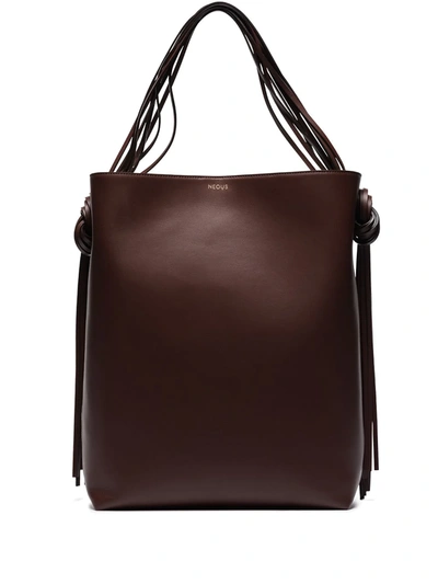 Neous Saturn Oversized Tasseled Leather And Canvas Tote In Brown