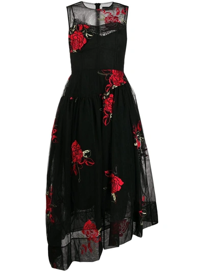 Simone Rocha Rose-embroidered Tulle-layer Dress In Black