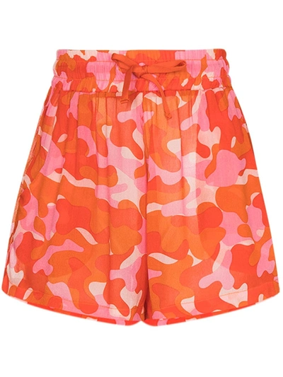 Ambra Maddalena Orange Bobby Camouflage Print Shorts